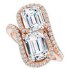 Cubic Zirconia Engagement Ring- The Anushka (Customizable Double Emerald Cut 2-Stone Style Enhanced with Accented Artisan Bypass Band)