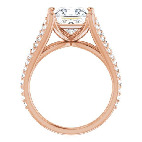 10K Rose Gold Customizable Cathedral-raised Princess/Square Cut Center with Exquisite Accented Split-band