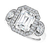 Cubic Zirconia Engagement Ring- The Carina Mixe (Customizable 3x Halo-Enhanced 3-stone Style with Emerald Cut Center and Round Cut Accents)