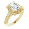 Cubic Zirconia Engagement Ring- The Ashton (Customizable Vintage Emerald Cut Design with Beaded Milgrain and Starburst Semi-Halo)
