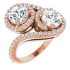 10K Rose Gold Customizable Double Round Cut 2-Stone Style Enhanced with Accented Artisan Bypass Band