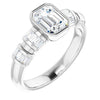 10K White Gold Customizable Bezel-set Emerald/Radiant Cut Design with Quad Horizontal Band Sleeves of Baguette Accents