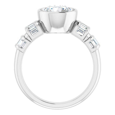 18K Rose Gold Customizable Bezel-set Round Cut Design with Quad Horizontal Band Sleeves of Baguette Accents