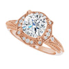 Cubic Zirconia Engagement Ring- The Ashton (Customizable Vintage Cushion Cut Design with Beaded Milgrain and Starburst Semi-Halo)